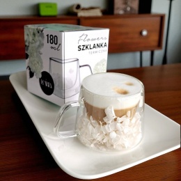 Szklanka termiczna kwiaty w środku HORTENSJA Biała 180ml Podwójne dno