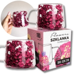 Szklanka termiczna kwiaty w środku HORTENSJA Burgund 180ml Podwójne dno
