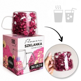 Szklanka termiczna kwiaty w środku HORTENSJA Burgund 180ml Podwójne dno
