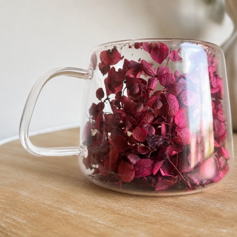 Szklanka termiczna kwiaty w środku HORTENSJA Burgund 180ml Podwójne dno