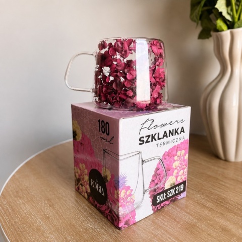 Szklanka termiczna kwiaty w środku HORTENSJA Burgund 180ml Podwójne dno