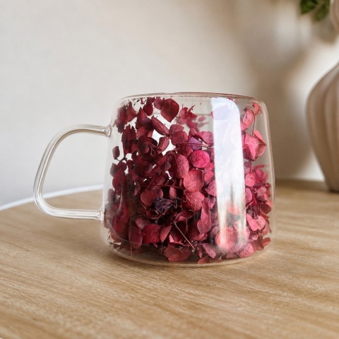 Szklanka termiczna kwiaty w środku HORTENSJA Burgund 180ml Podwójne dno