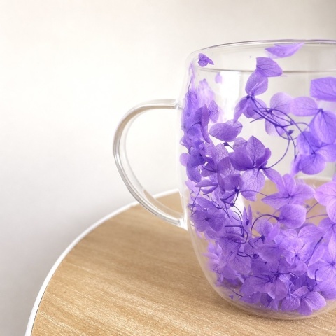 Szklanka termiczna kwiaty w środku HORTENSJA Fioletowa 300ml Podwójne dno