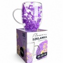 Szklanka termiczna kwiaty w środku HORTENSJA Fioletowa 300ml Podwójne dno