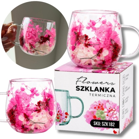Szklanka termiczna kwiaty w środku HORTENSJA GIPSÓWKA 300ml Podwójne dno