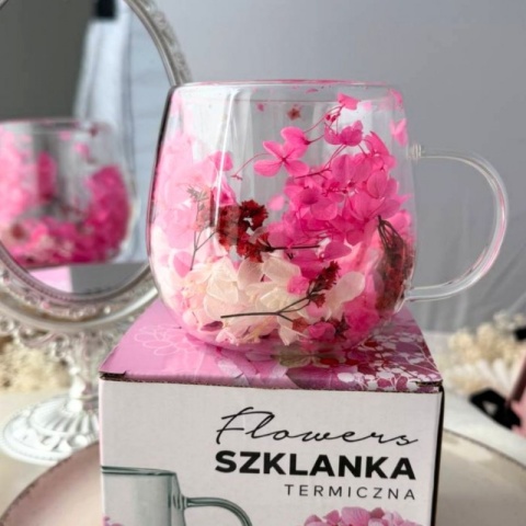 Szklanka termiczna kwiaty w środku HORTENSJA GIPSÓWKA 300ml Podwójne dno
