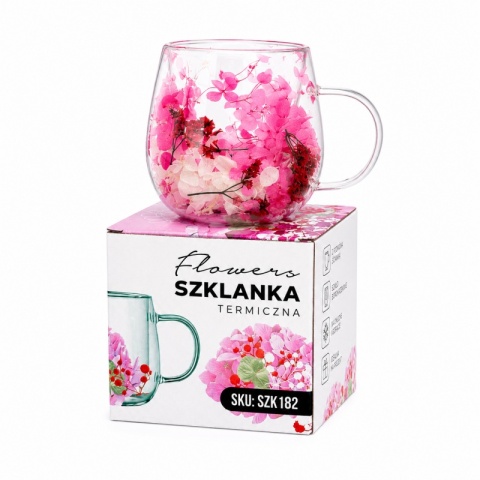 Szklanka termiczna kwiaty w środku HORTENSJA GIPSÓWKA 300ml Podwójne dno