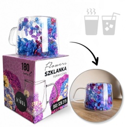 Szklanka termiczna kwiaty w środku HORTENSJA Niebieska 180ml Podwójne dno
