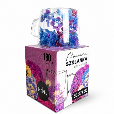 Szklanka termiczna kwiaty w środku HORTENSJA Niebieska 180ml Podwójne dno
