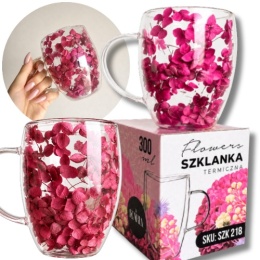 Szklanka termiczna kwiaty w środku HORTENSJA burgund 300ml Podwójne dno
