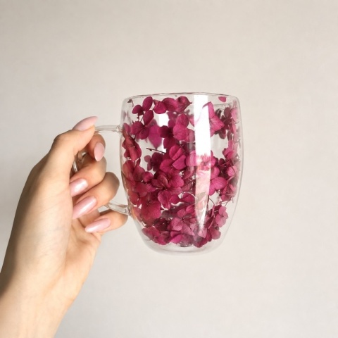 Szklanka termiczna kwiaty w środku HORTENSJA burgund 300ml Podwójne dno