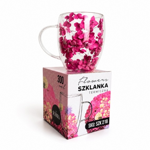 Szklanka termiczna kwiaty w środku HORTENSJA burgund 300ml Podwójne dno