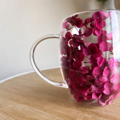 Szklanka termiczna kwiaty w środku HORTENSJA burgund 300ml Podwójne dno