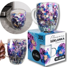 Szklanka termiczna z kwiatami w środku 300ml Podwójne dno NA PREZENT kwiaty