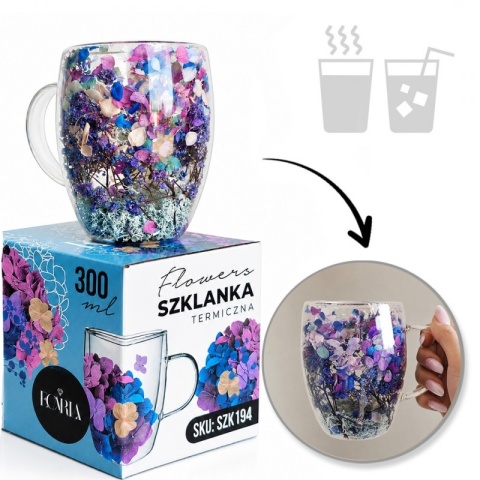 Szklanka termiczna z kwiatami w środku 300ml Podwójne dno NA PREZENT kwiaty