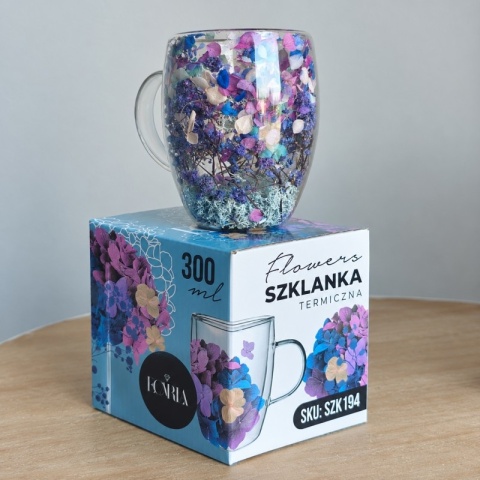 Szklanka termiczna z kwiatami w środku 300ml Podwójne dno NA PREZENT kwiaty