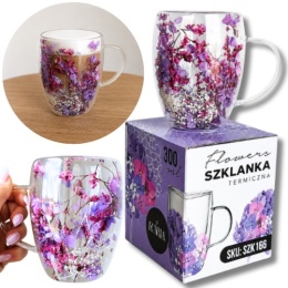Szklanka termiczna z kwiatami w środku 300ml Podwójne dno NA PREZENT kwiaty
