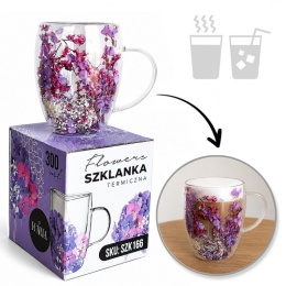 Szklanka termiczna z kwiatami w środku 300ml Podwójne dno NA PREZENT kwiaty
