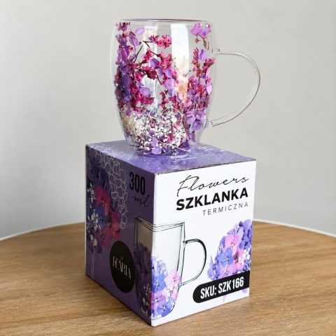 Szklanka termiczna z kwiatami w środku 300ml Podwójne dno NA PREZENT kwiaty