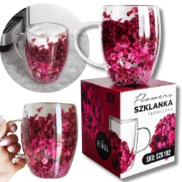 Szklanka termiczna z kwiatami w środku HORTENSJA 300ml Podwójne dno PREZENT
