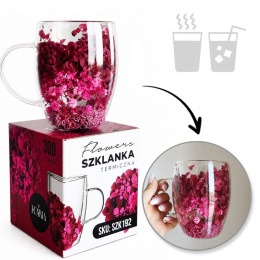 Szklanka termiczna z kwiatami w środku HORTENSJA 300ml Podwójne dno PREZENT