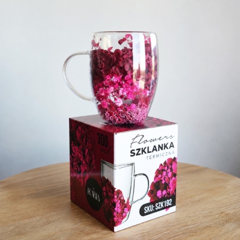 Szklanka termiczna z kwiatami w środku HORTENSJA 300ml Podwójne dno PREZENT