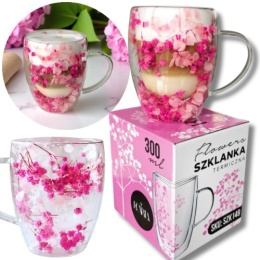 Szklanka termiczna z kwiatami w środku HORTENSJA GIPSÓWKA 300ml Podwójne dno