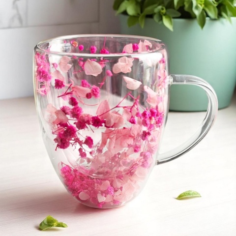 Szklanka termiczna z kwiatami w środku HORTENSJA GIPSÓWKA 300ml Podwójne dno