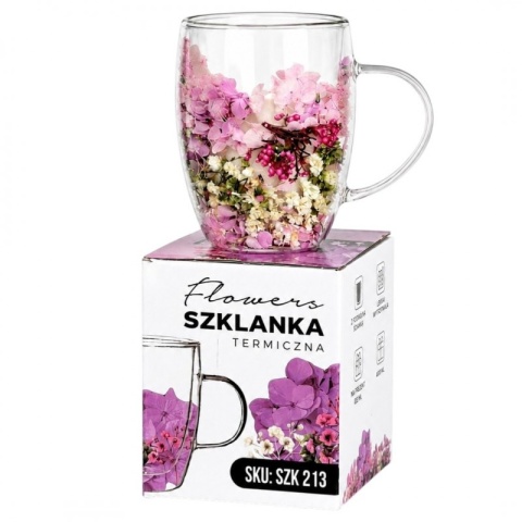 Szklanka termiczna z kwiatami w środku HORTENSJA WRZOS 300ml Podwójne dno